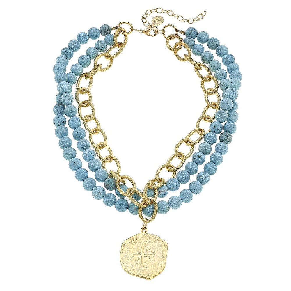 Artful! Susan Shaw Layered Coin & Turquoise Necklace - NWT - Picture 2 of 3